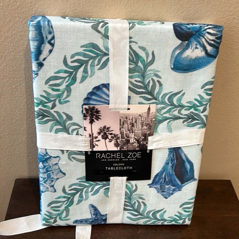 Rachel Zoe Tablecloth 60”x84” New Blue Seashells Starfish